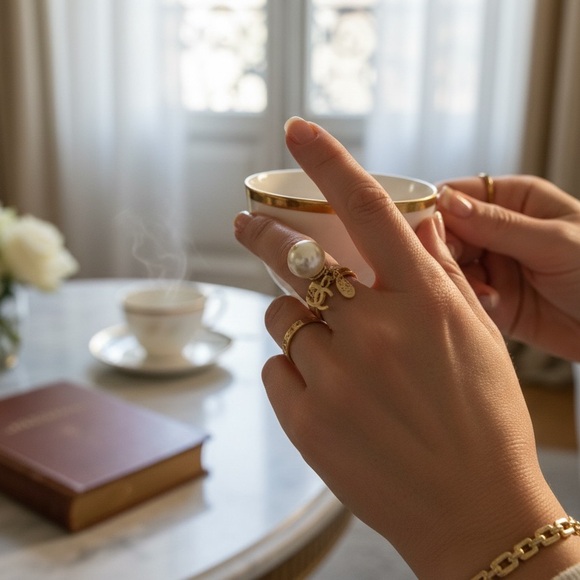 CHANEL Gold Ring with Pearl Accent - Picture 2 of 7